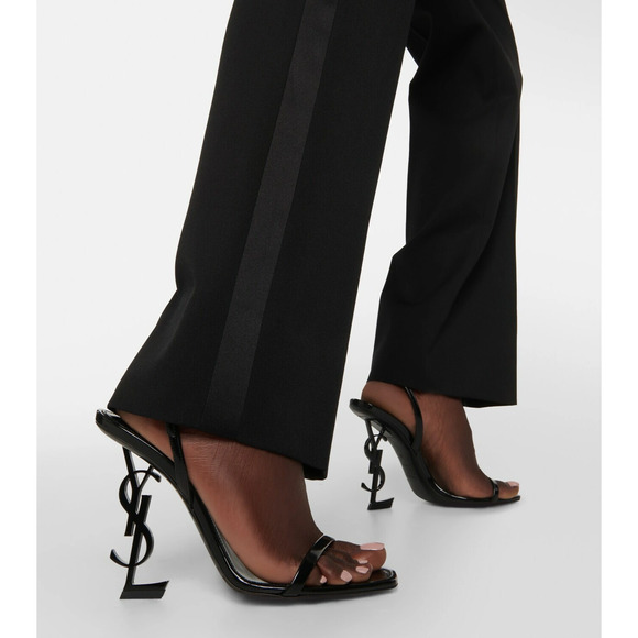 Saint Laurent Opyum 110 Black Leather YSL Logo Heel Slingback Strap Sandal 40.5 - Picture 4 of 16
